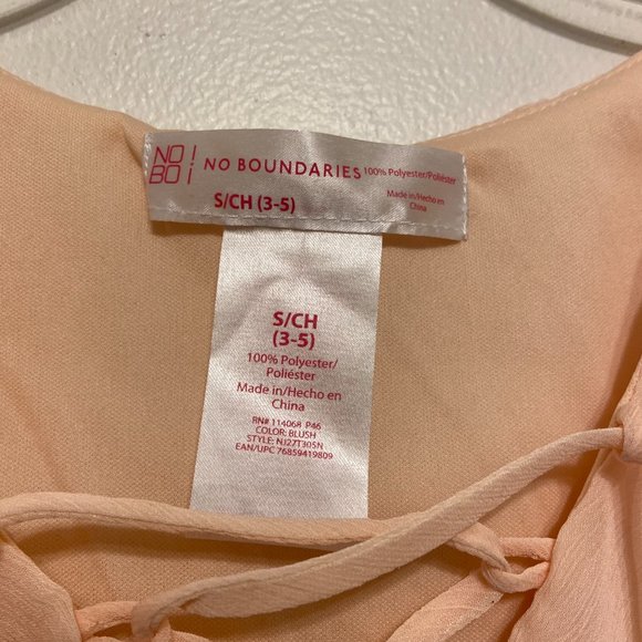PEACH Size Small Lined Dress Flowy Ruffled Neckline Sheer No Boundaries NO BELT - Picture 3 of 5